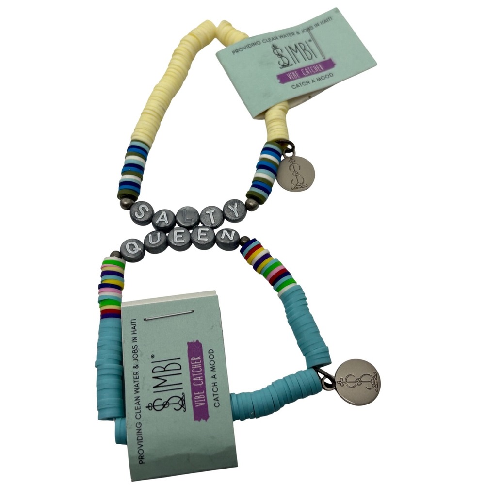 2 Simbi Vibe Catcher Bracelet Set Salty‎ Queen Charm Stretchy Colorful Beads